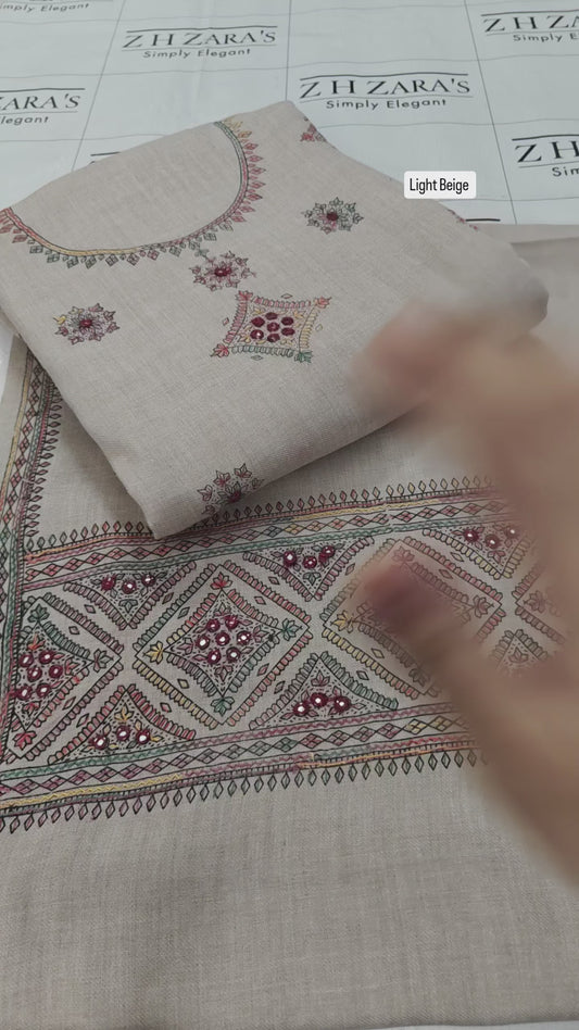 Light Beige Needle Embroidery Pashmina 3pc