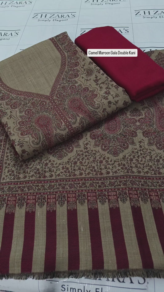 Camel Maron Gala Double Kani Pashmina 3pc