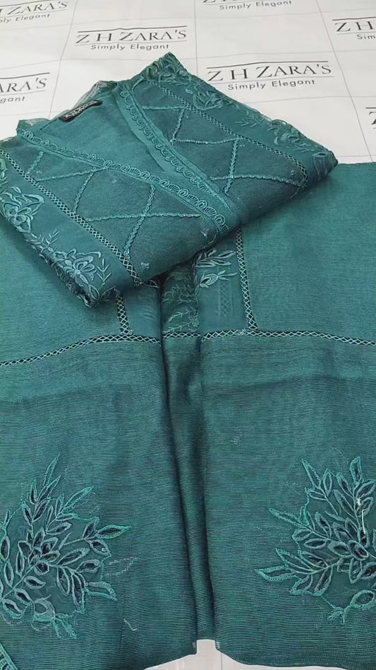 Duppata Cutwork Peacock Emerald Green 2pc