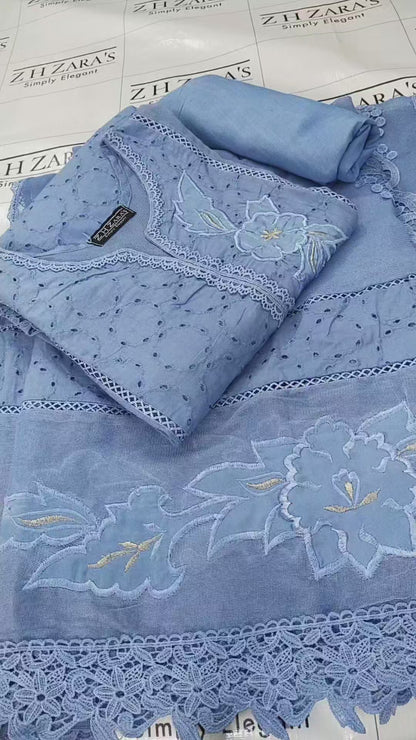 Silk applique 3pc Ocean Blue