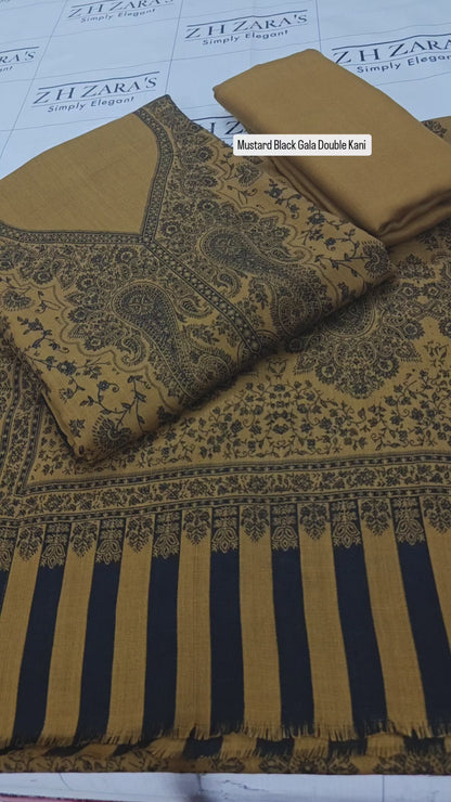 Mustard Black Gala Double Kani Pashmina 3pc
