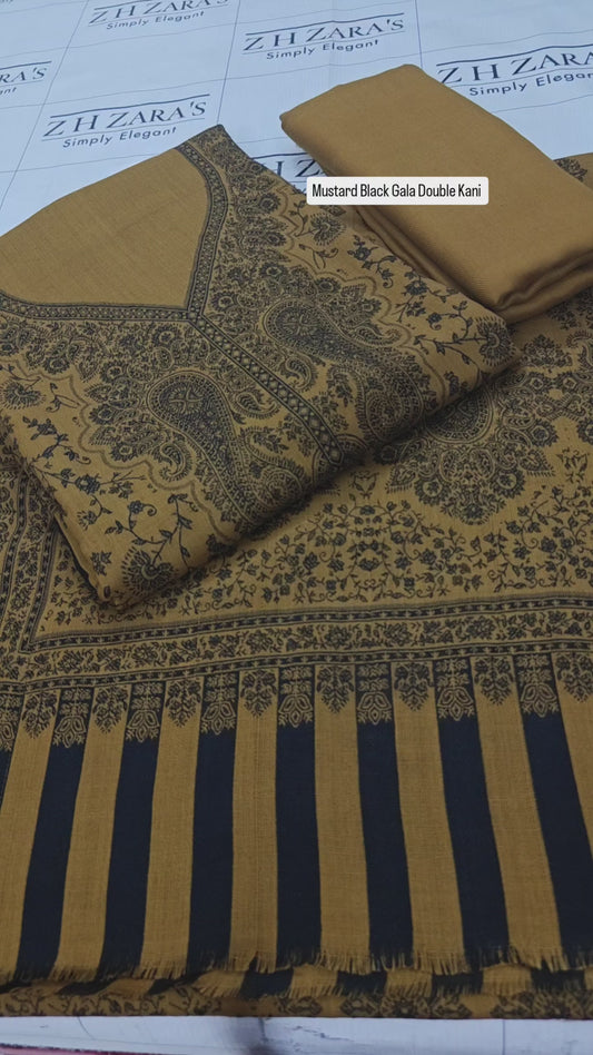 Mustard Black Gala Double Kani Pashmina 3pc