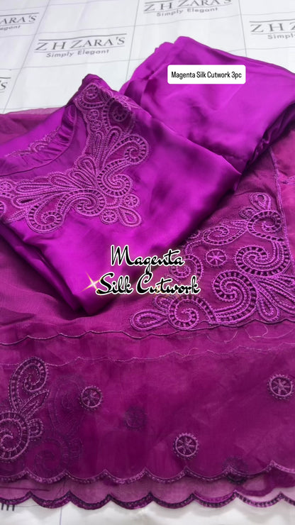 Magenta Silk Cutwork 3pc