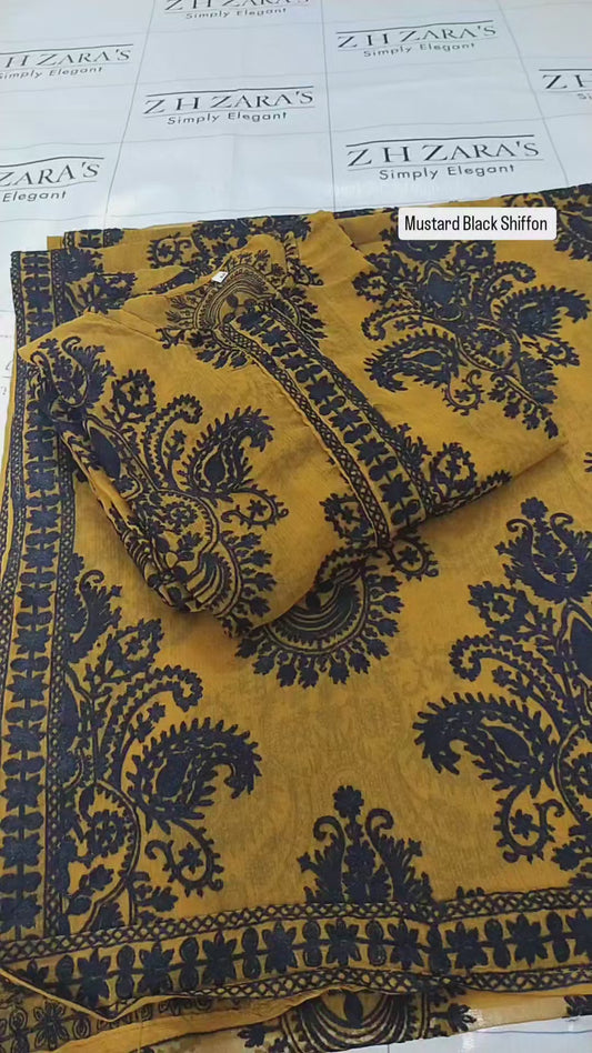 Mustard Black Stitched 2pc