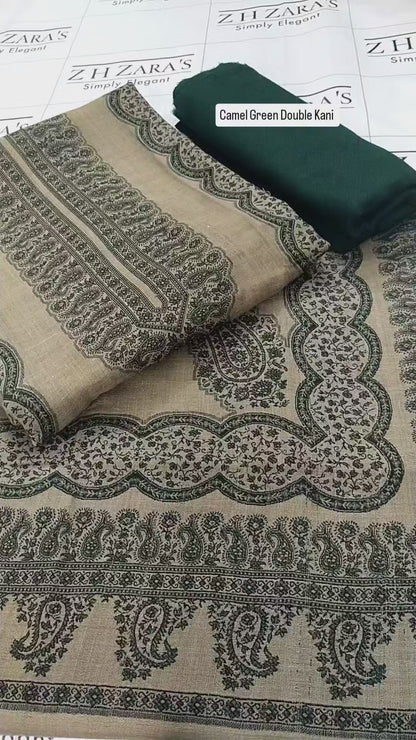 Camel Green Double Kani Pashmina 3pc