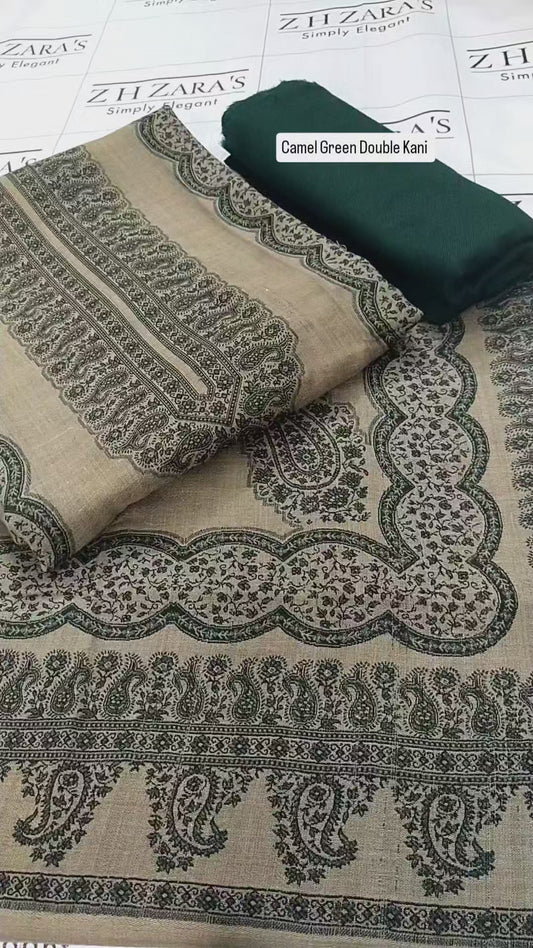 Camel Green Double Kani Pashmina 3pc