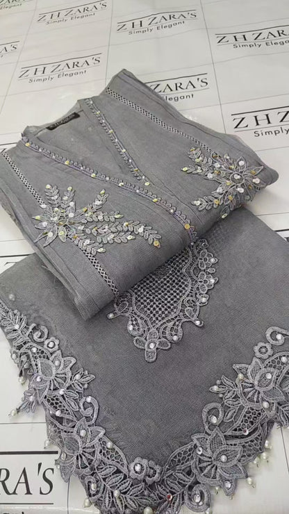 Grey Cutwork Handwork 2pc