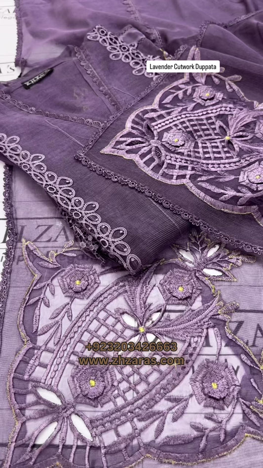 Lavender Duppata Cutwork 2pc