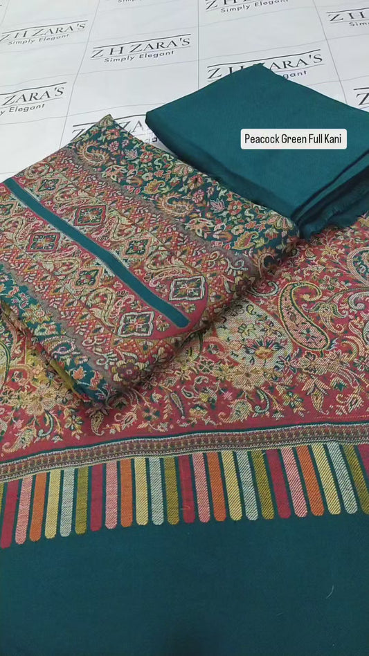 Peacock Green Full Kani Pashmina 3pc