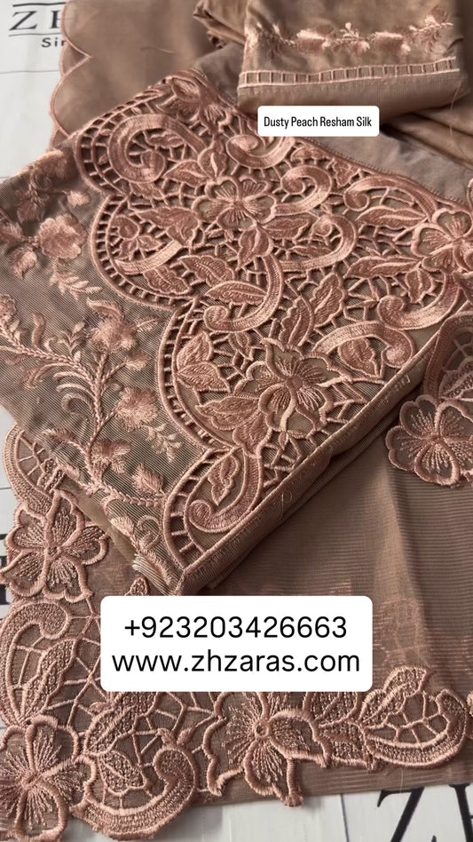 Dusty Peach Cotton Khaddi Cutwork 3pc