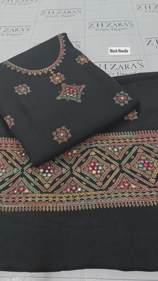 Black Needle Embroidery Pashmina 3pc