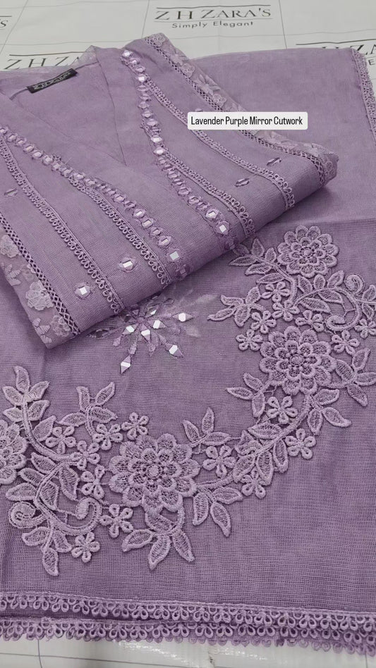 Lavender Purple Mirror Cutwork 2pc