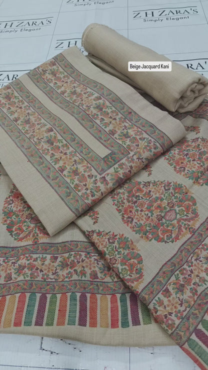 Beige Jacquard Kani Pashmina 3pc