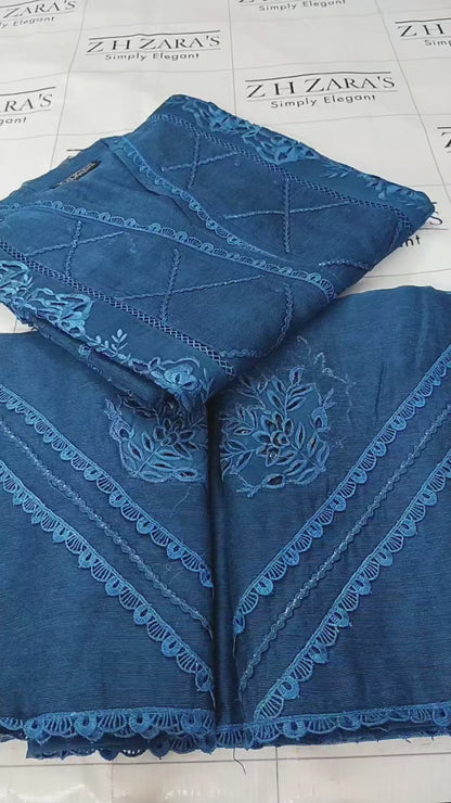 Duppata Cutwork Peacock Blue 2pc