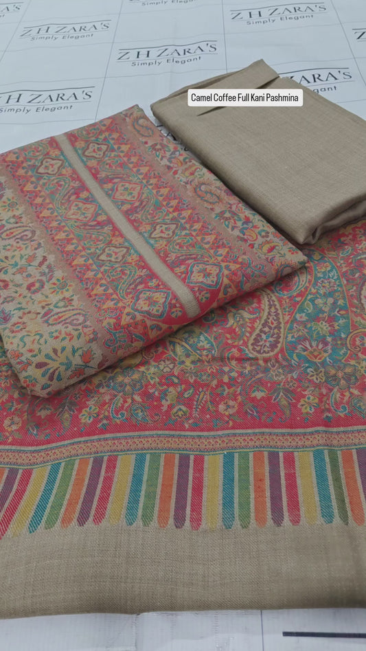 Camel Coffee Full Kani Pashmina 3pc