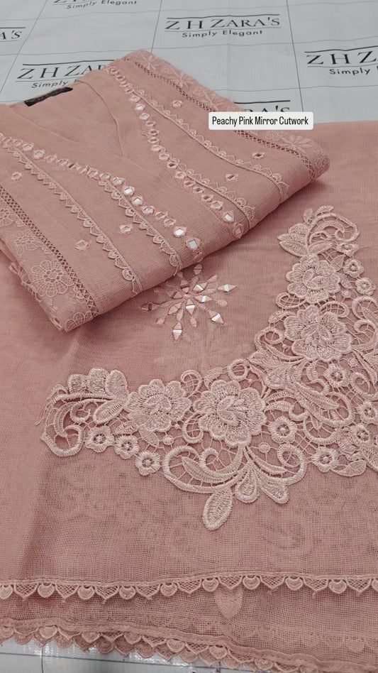 Peachy Pink Mirror Cutwork 2pc