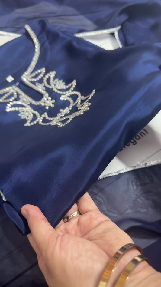 Navy Blue Hand Embellished 3pc