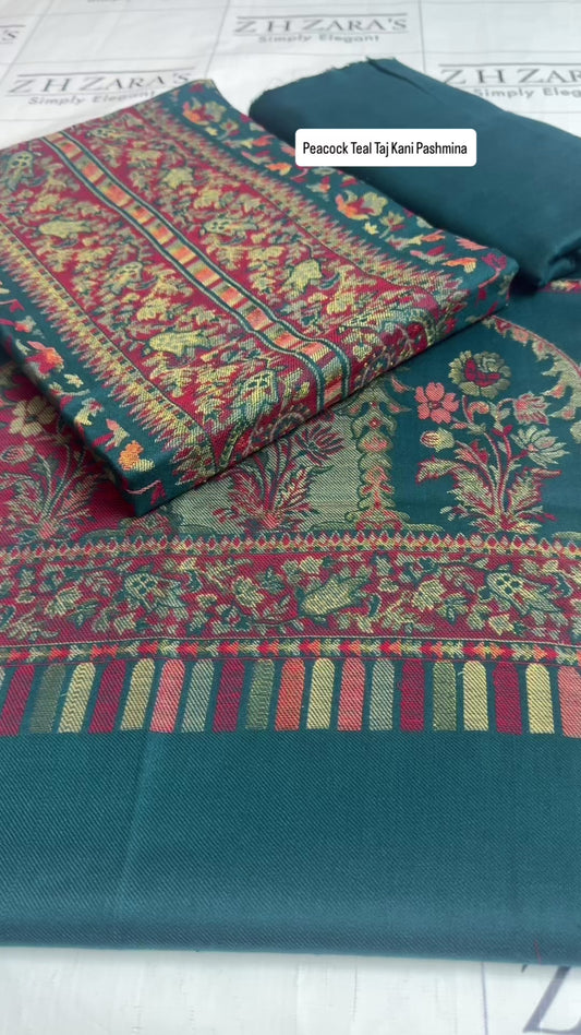 Peacock Teal Taj Kani Pashmina 3pc