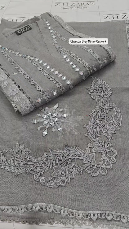 Charcoal Grey Mirror Cutwork 2pc