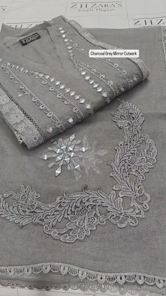 Charcoal Grey Mirror Cutwork 2pc