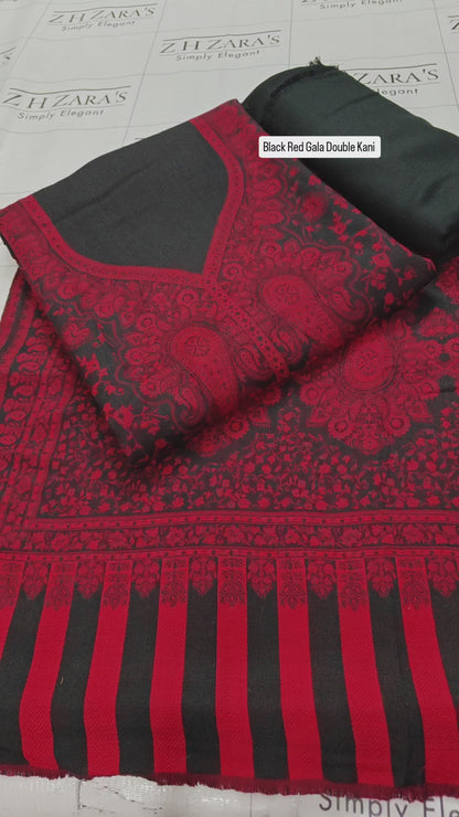 Black Red Gala Double Kani Pashmina 3pc