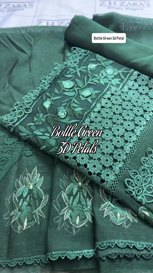 Bottle Green 3d Petals 3pc