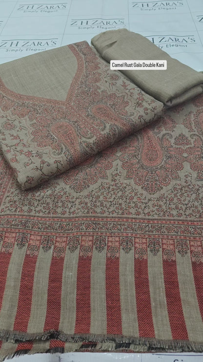 Camel Rust Gala Double Kani Pashmina 3pc