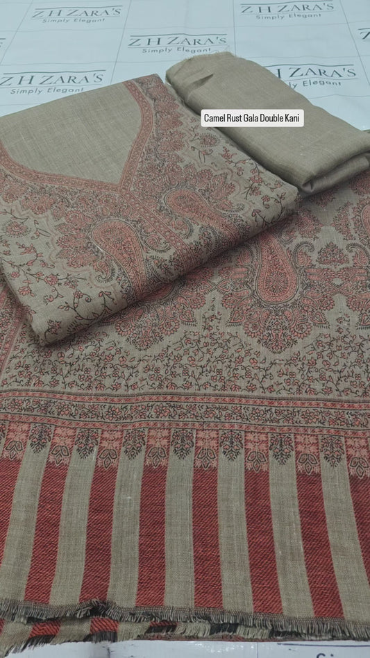 Camel Rust Gala Double Kani Pashmina 3pc