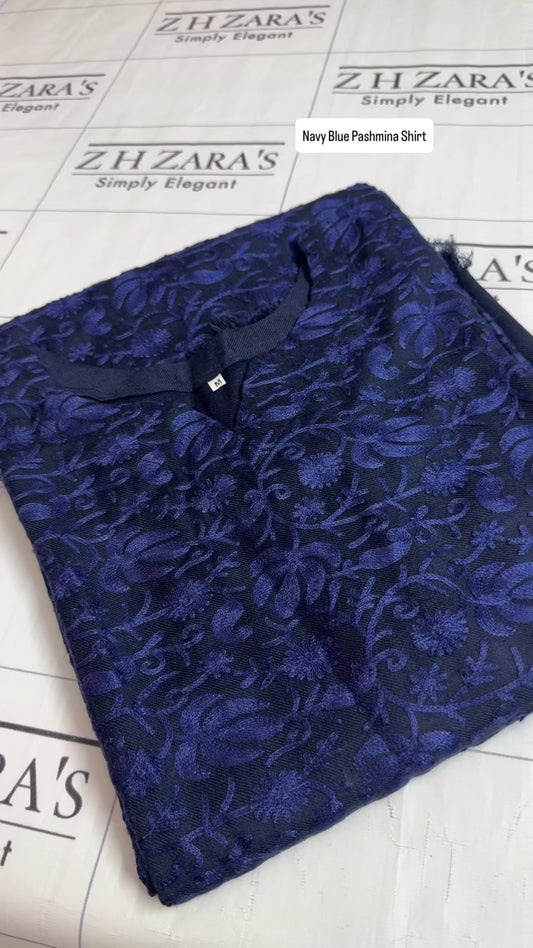 Navy Blue Pashmina Kaftan Shirt