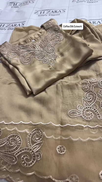 Coffee Silk Cutwork 3pc