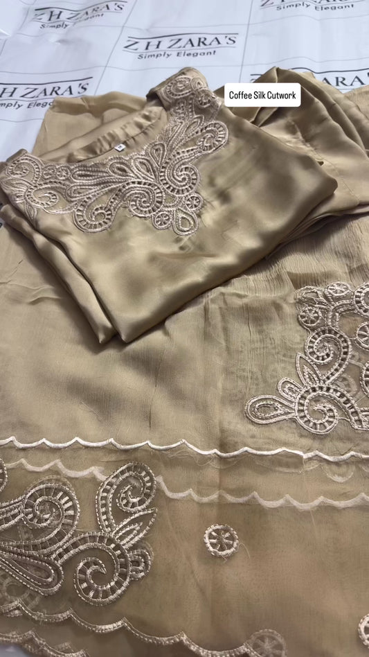 Coffee Silk Cutwork 3pc