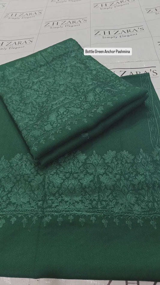 Bottle Green Anchor Pashmina 3pc