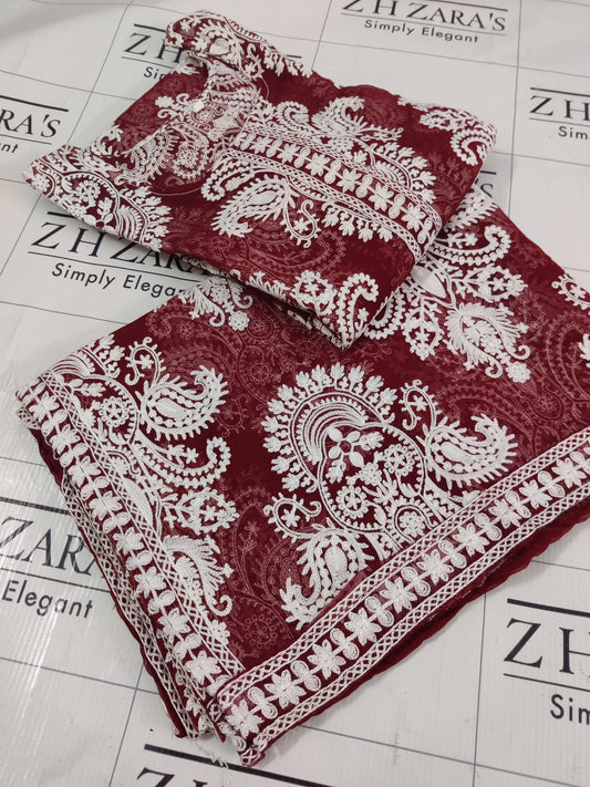 Maroon White Stitched 2pc
