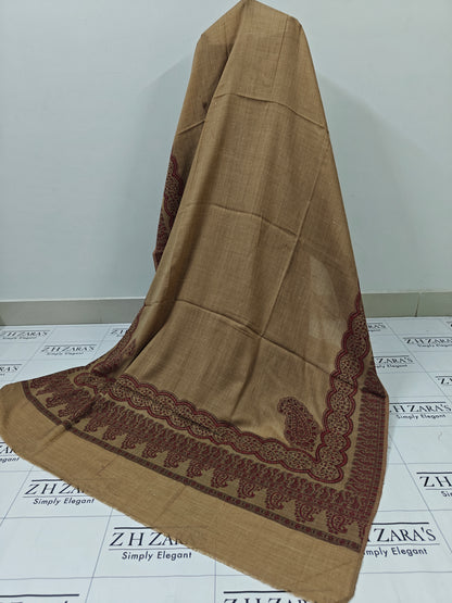 M Camel Coffee Border Double Kani Pashmina 3pc