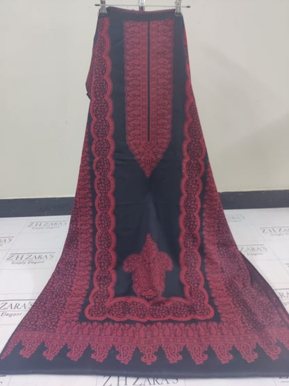 Black Red Border Double Kani Pashmina 3pc