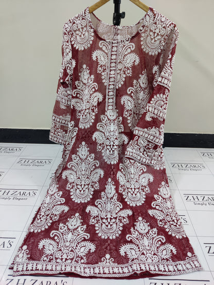 Maroon White Stitched 2pc