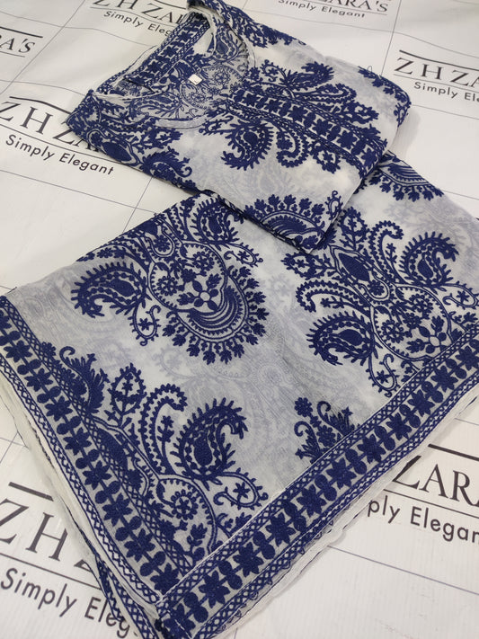 White Blue Stitched 2pc