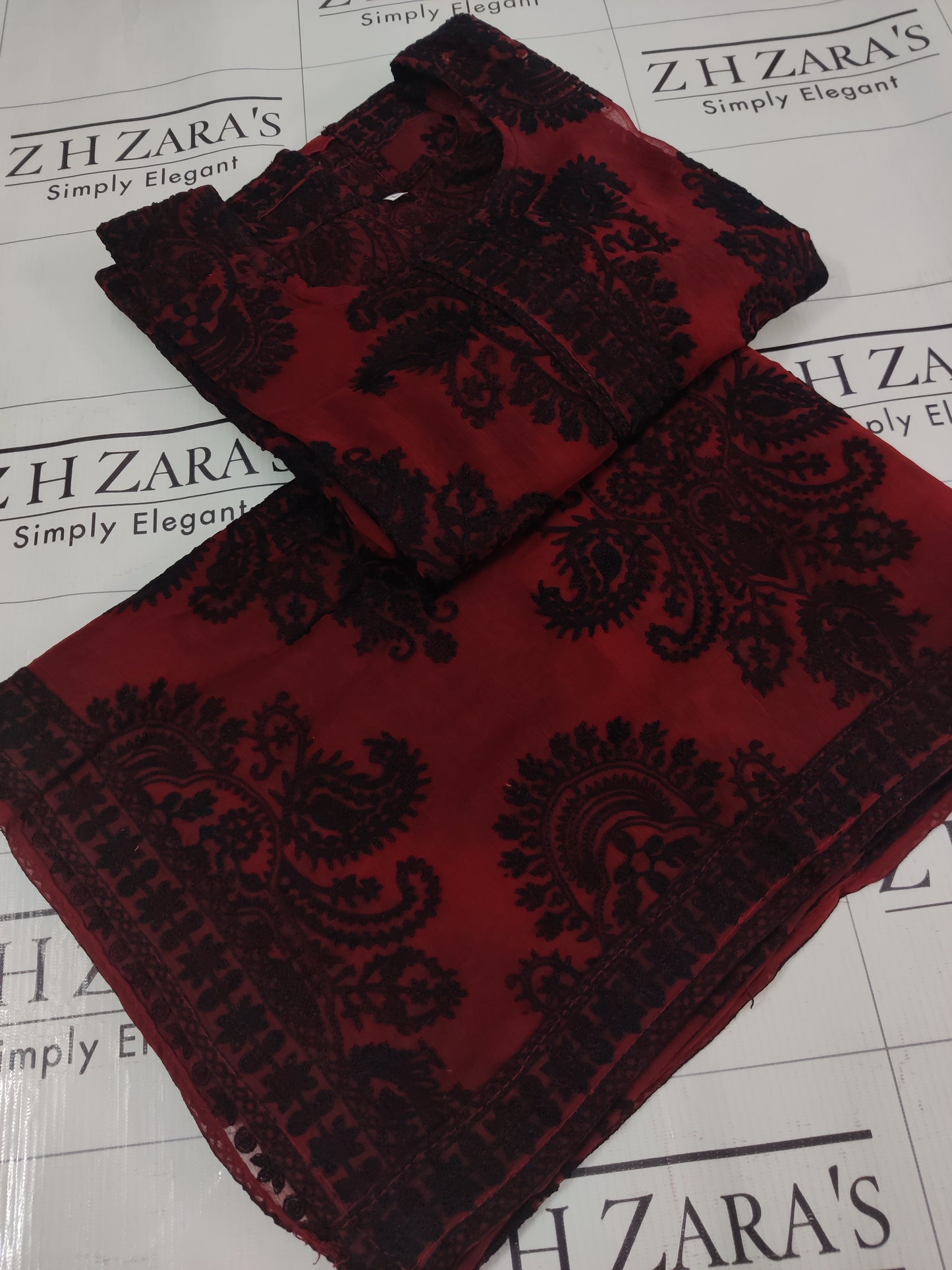 Maroon Black Stitched 2pc