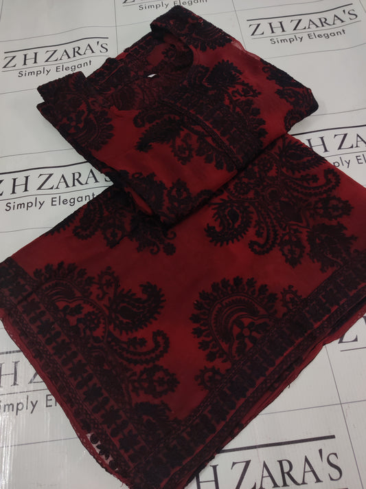Maroon Black Stitched 2pc