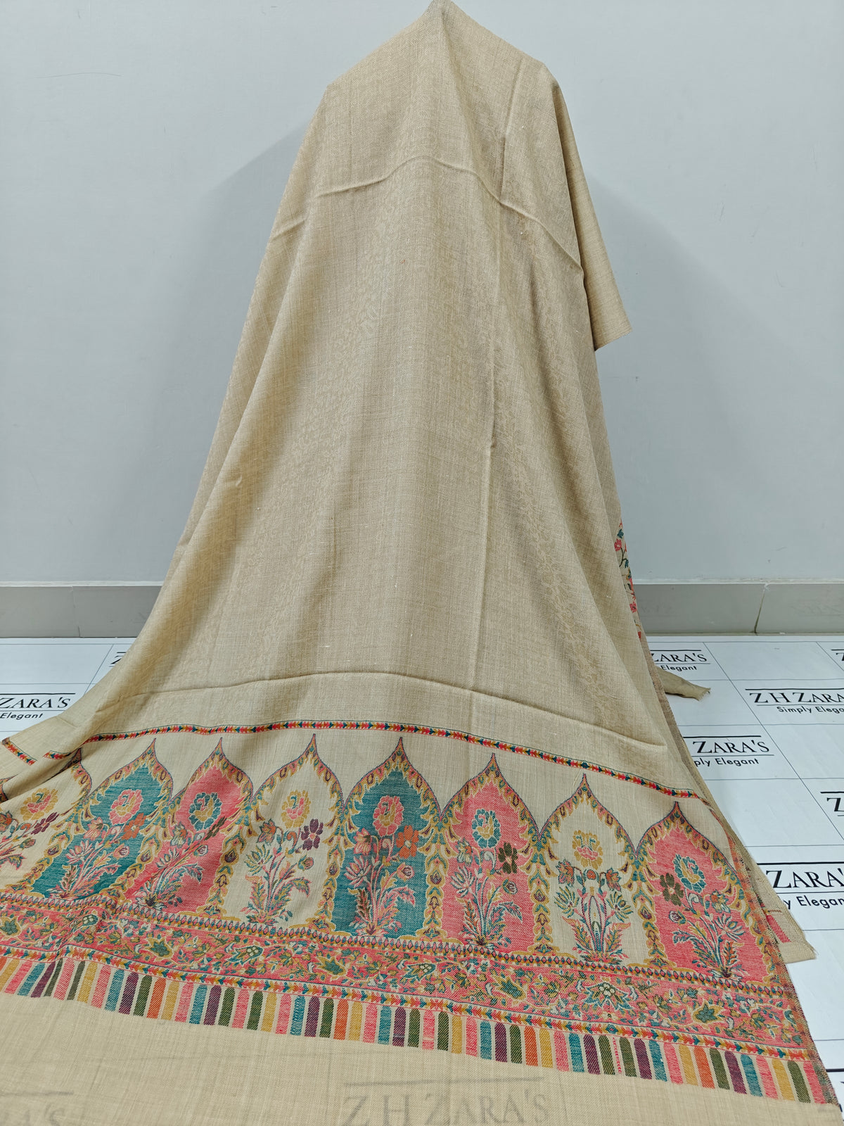 Cream Beige Taj Kani Pashmina 3pc