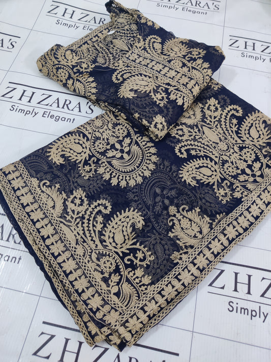 Navy Blue Foan Stitched 2pc