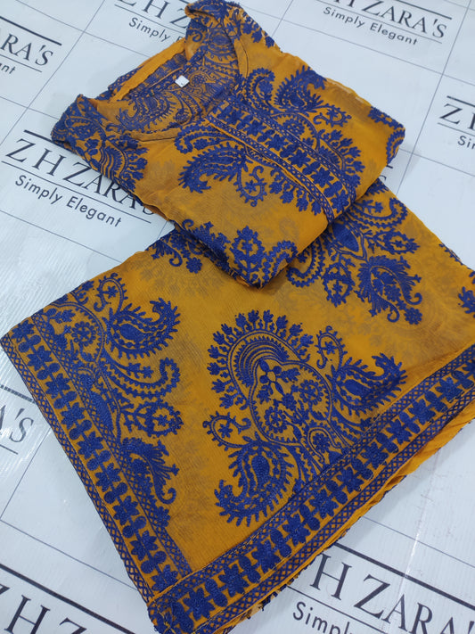 Mustard Blue Stitched 2pc
