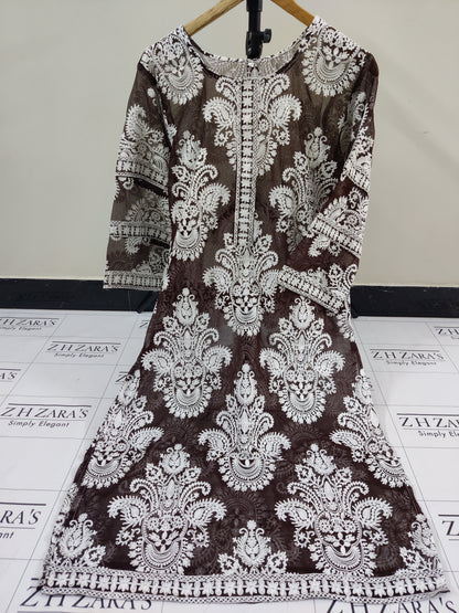 Brown Whilte Stitched 2pc