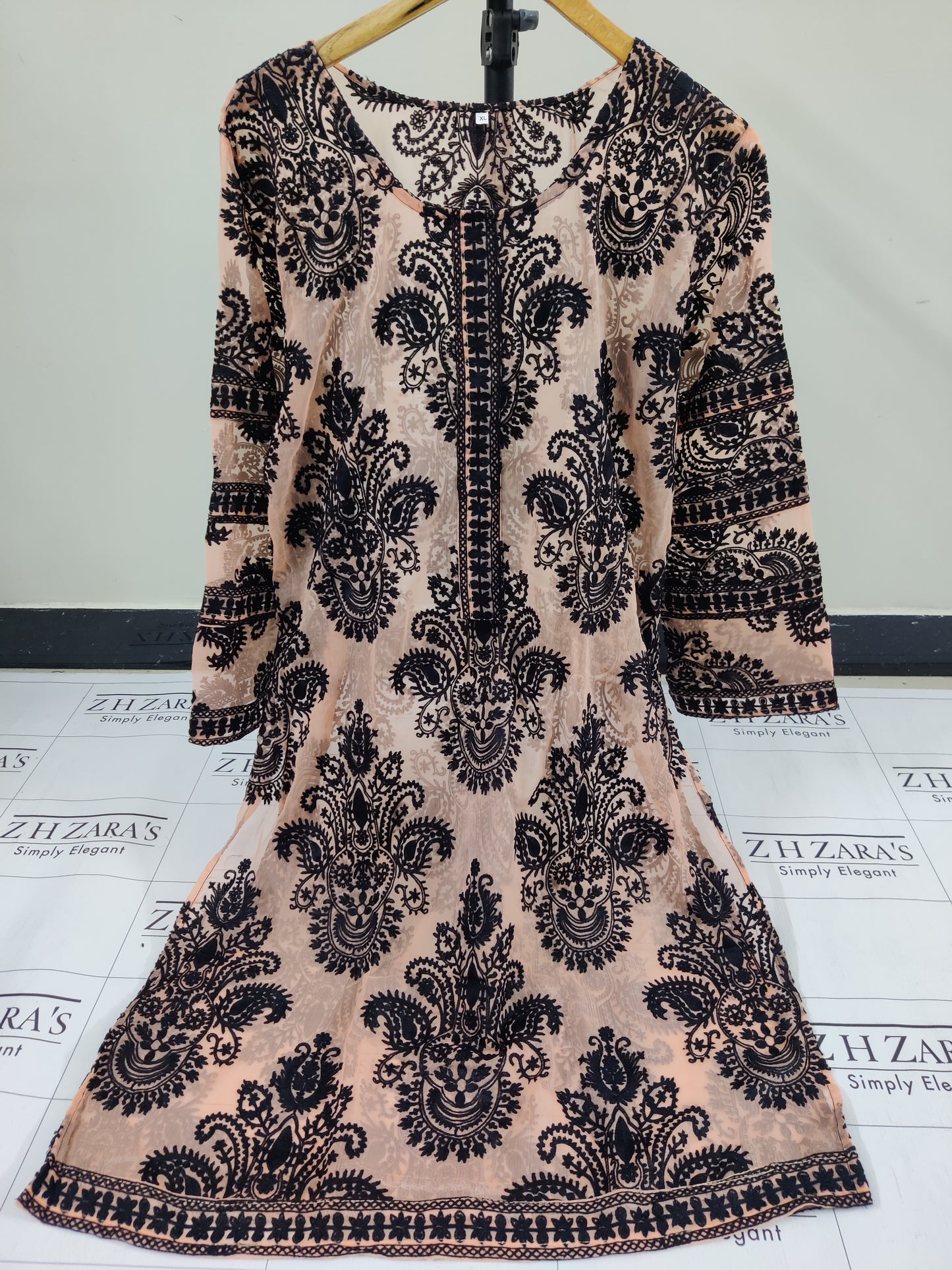 Peach Black Stitched 2pc
