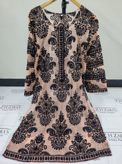 Peach Black Stitched 2pc