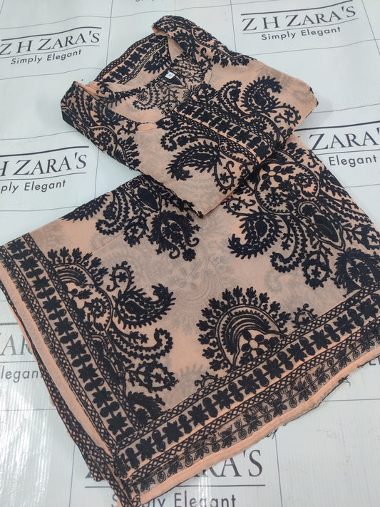 Peach Black Stitched 2pc