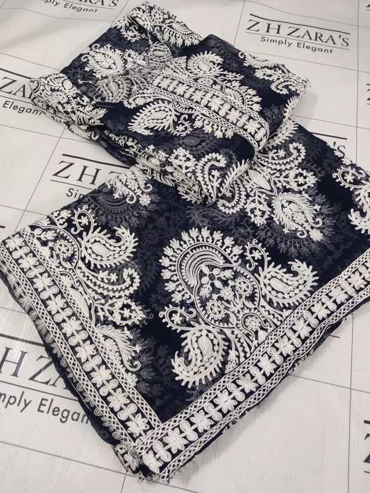 Navy Blue White Stitched 2pc