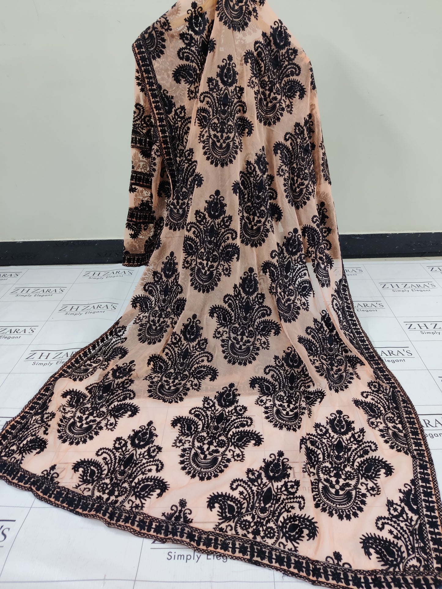 Peach Black Stitched 2pc