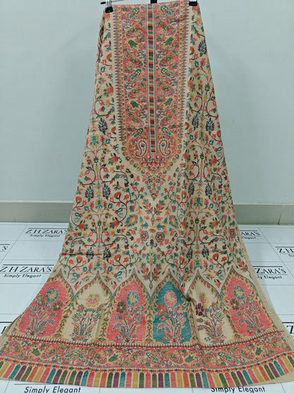 Cream Beige Taj Kani Pashmina 3pc