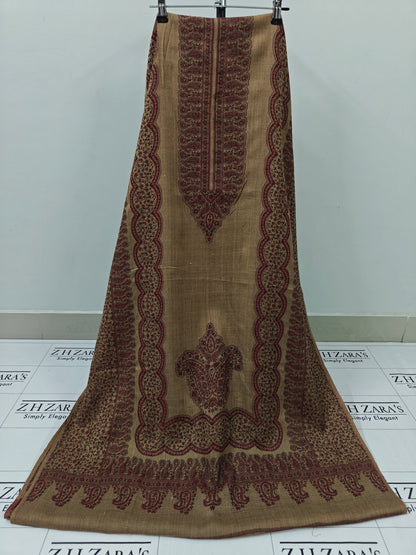 M Camel Coffee Border Double Kani Pashmina 3pc